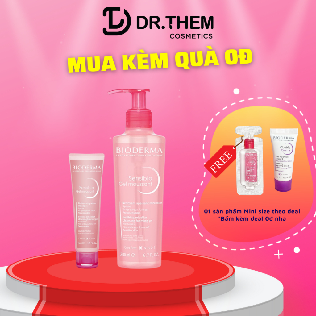 Sữa Rửa Mặt tạo Bọt Cho da Nhạy Cảm Bioderma Sensibio Gel Moussant Gel Hồng 45ml - 200ml