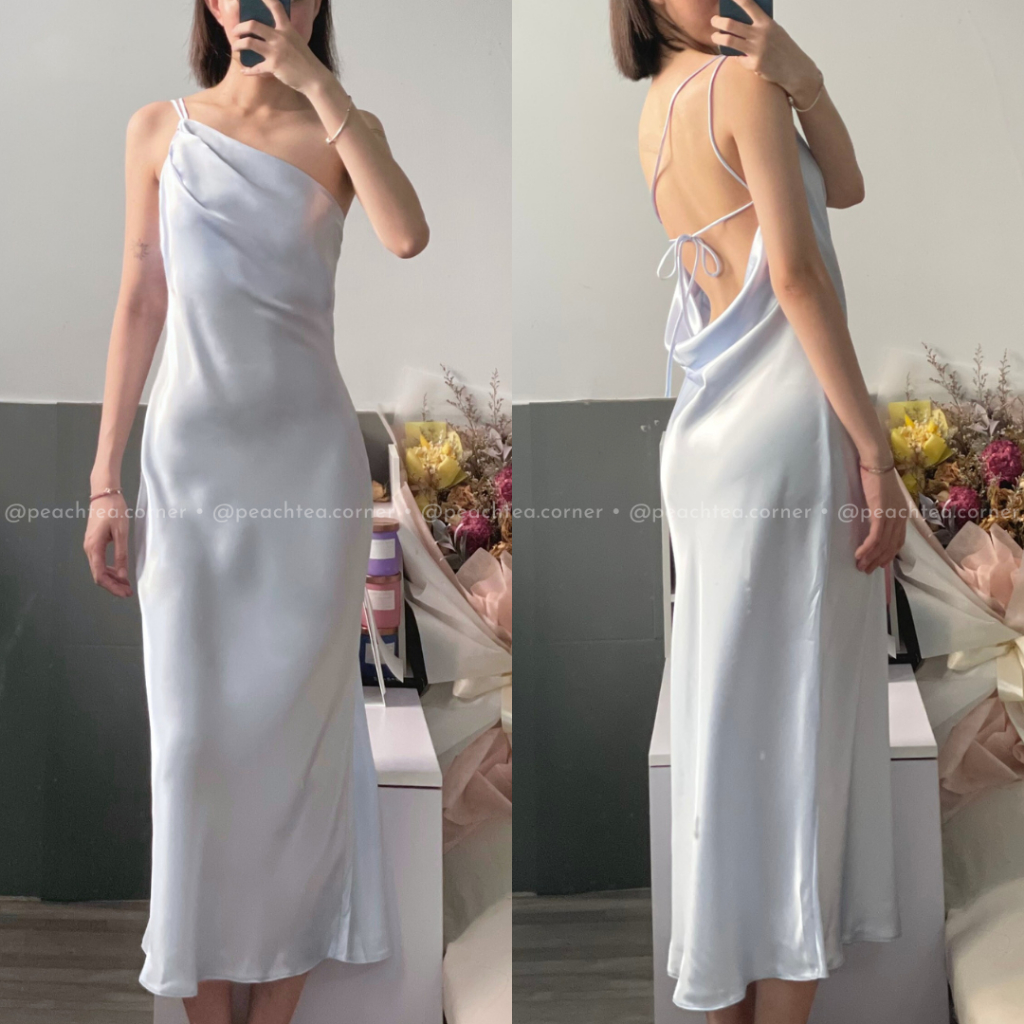 Đầm suông vai lệch hở lưng, không mút ngực, ảnh thật 100%