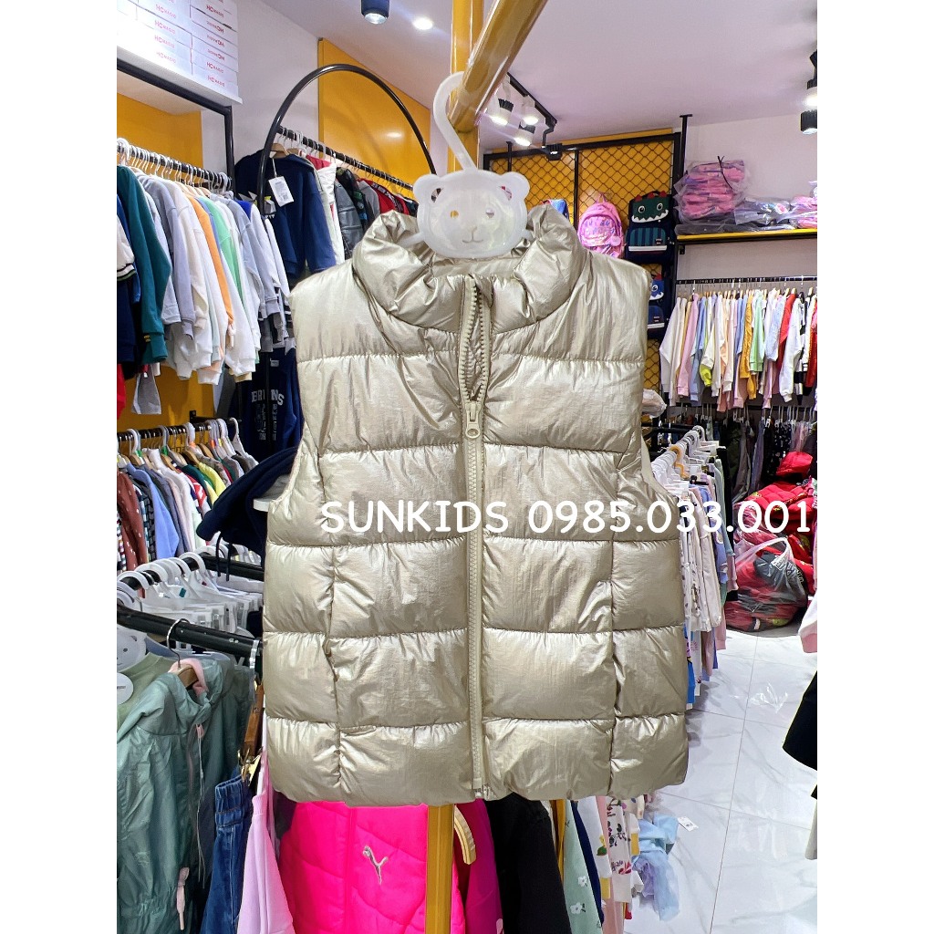 Áo phao gile bé gái phối màu Metalic ánh Kim