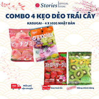 Combo 4 kẹo dẻo trái cây tổng hợp kasugai 102g nhật bản, vị đào, vị dâu, vị kiwi