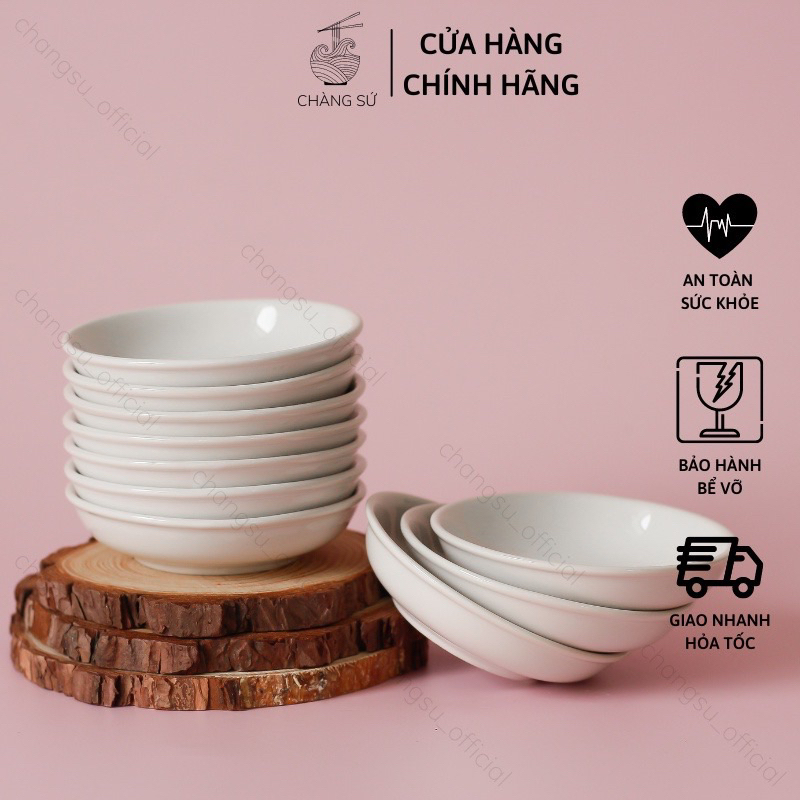 Set đĩa chấm 5 dĩa đựng gia vị trắng trơn - Bộ chén nước mắm nhỏ xinh gia đình, chén làm bánh bèo - HC 03D6