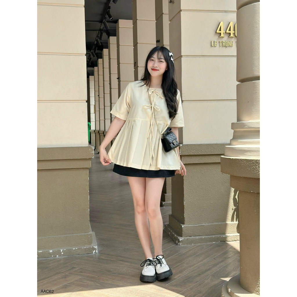 Áo babydoll nơ ngực li xòe phong cách bánh bèo dể thương CHIBEST AAC62