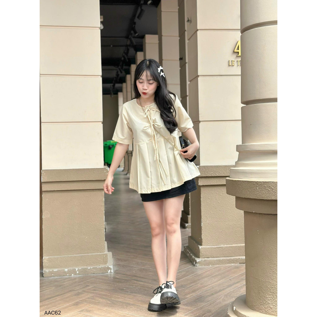 Áo babydoll nơ ngực li xòe phong cách bánh bèo dể thương CHIBEST AAC62