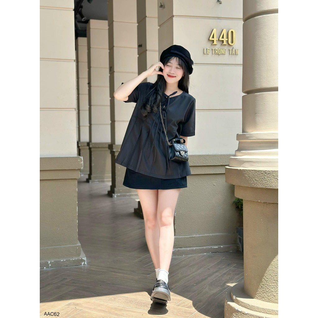 Áo babydoll nơ ngực li xòe phong cách bánh bèo dể thương CHIBEST AAC62