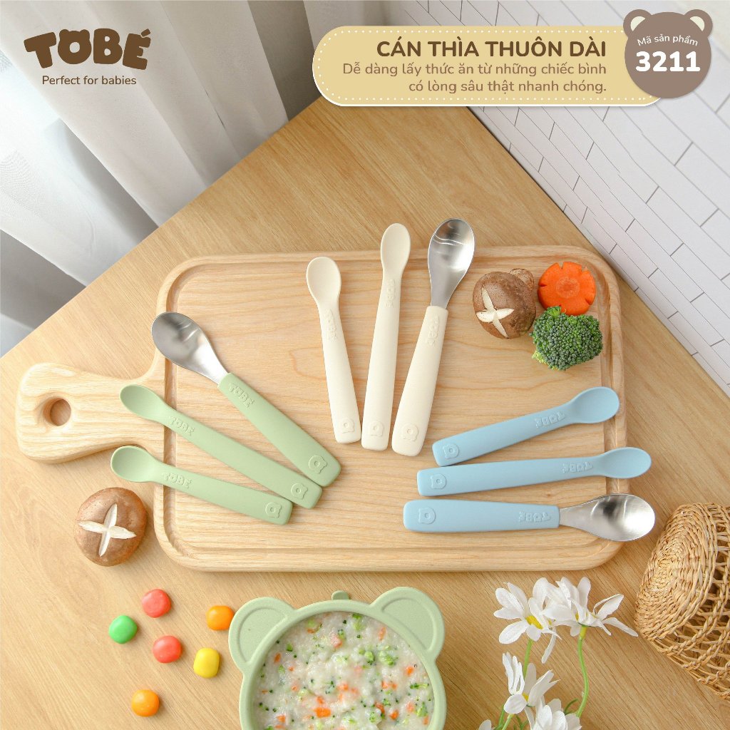Set 3 thìa ăn dặm eco silicon mềm an toàn Thiết kế bo tròn với đầu muỗng chuyên dụng cho bé lunakidsbaby