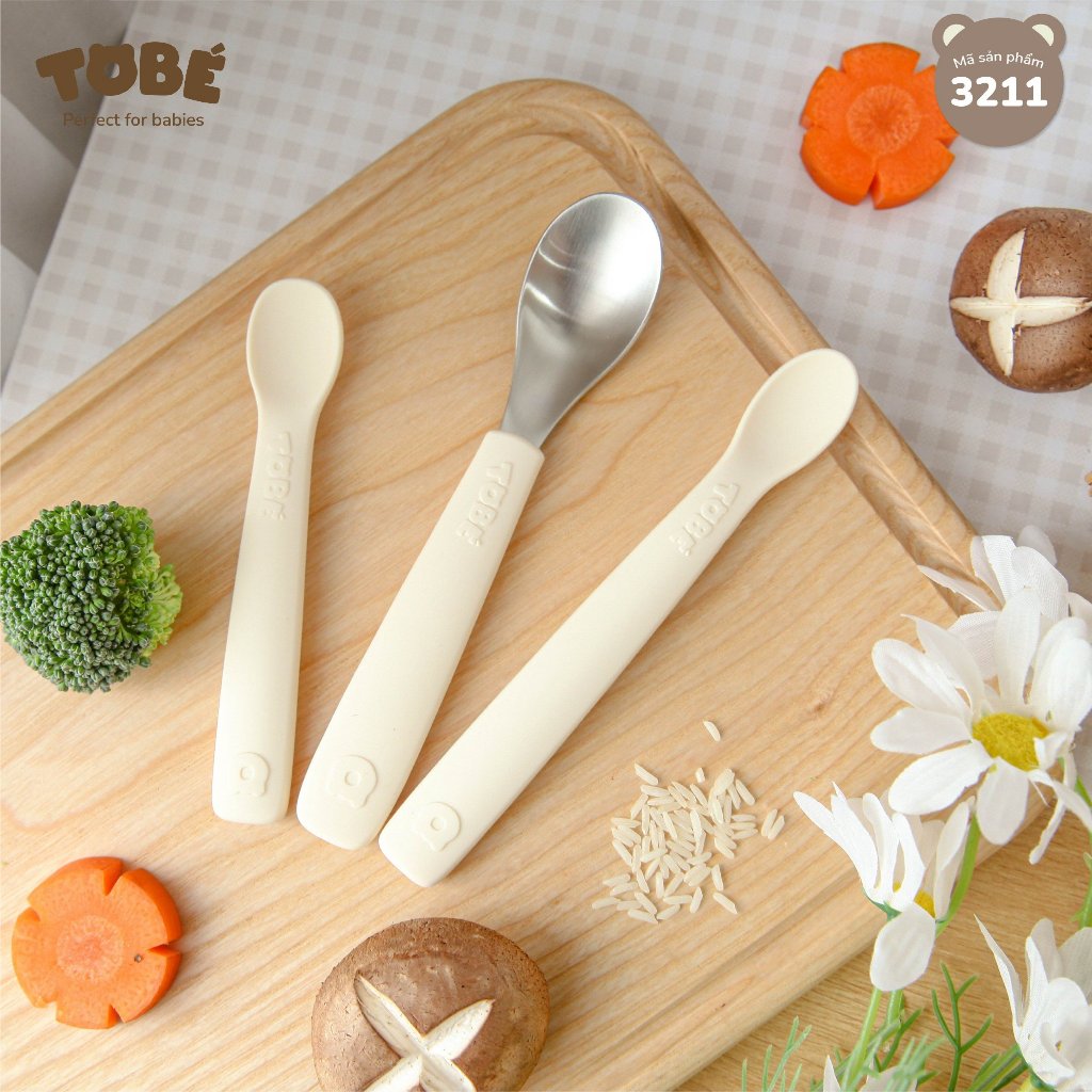 Set 3 thìa ăn dặm eco silicon mềm an toàn Thiết kế bo tròn với đầu muỗng chuyên dụng cho bé lunakidsbaby