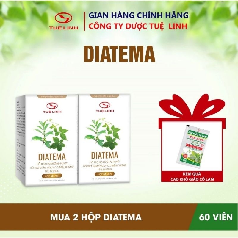 Viên uống ổn định đường huyết , huyếp áp diatema Tuệ Linh_MIỄN PHÍ SHIP_ tiểu đường tuýp 1+tuýp 2 _hạ mỡ máu- Hộp 60viên