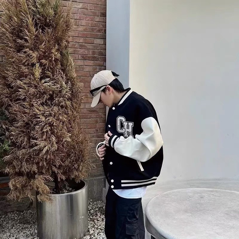 Áo khoác varcity Unisex vải dạ tay da,khoác bomber Miuzi DT118