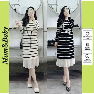 Đầm Bầu Váy Bầu Dài Tay Mùa Thu Đông Vải Cotton Thời Trang Thiết Kế Chân Ly M822 Mom and Baby