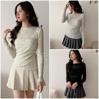 Áo Len Mỏng Muối Tiêu Dài Tay Cổ Tròn Co Giãn Tốt, Labibi