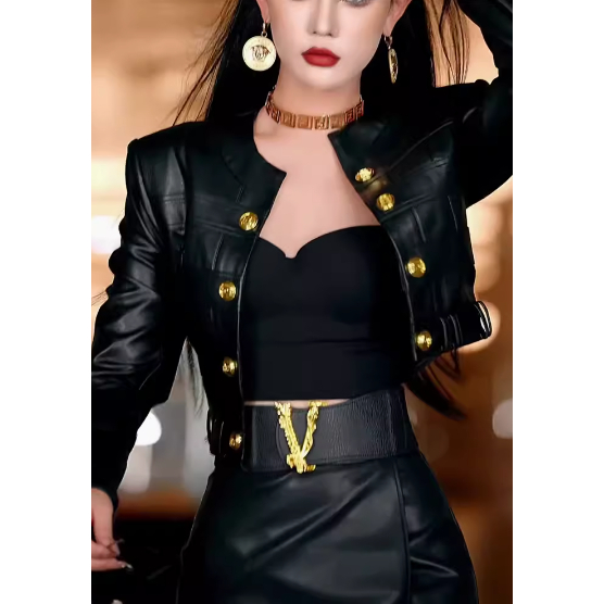 Set Đồ Nữ Cao Cấp, Áo Khoác Da Croptop Basic + Chân Váy Lưng Cao, Phong Cách Trẻ Trung, Cá Tính.