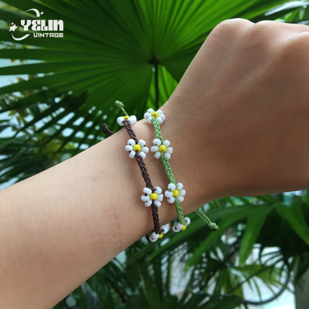 ✦𝘆𝗲𝗹𝗶𝗻.𝘃𝗶𝗻𝘁𝗮𝗴𝗲 ✿ Vòng tay hạt cườm hình hoa cúc dây rút giống Roses - Jennie