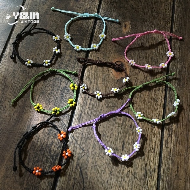 ✦𝘆𝗲𝗹𝗶𝗻.𝘃𝗶𝗻𝘁𝗮𝗴𝗲 ✿ Vòng tay hạt cườm hình hoa cúc dây rút giống Roses - Jennie