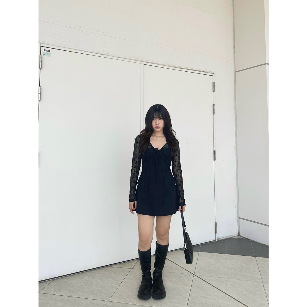 Đầm body quyến rũ Viibodysuit , Váy tay dài cổ chữ V phối ren quyến rũ thời trang cho nữ | ELY Dress | Secodee