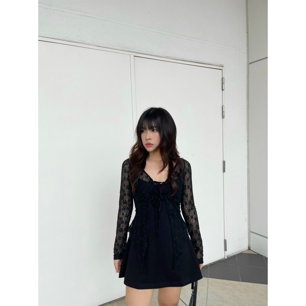 Đầm body quyến rũ Viibodysuit , Váy tay dài cổ chữ V phối ren quyến rũ thời trang cho nữ | ELY Dress | Secodee