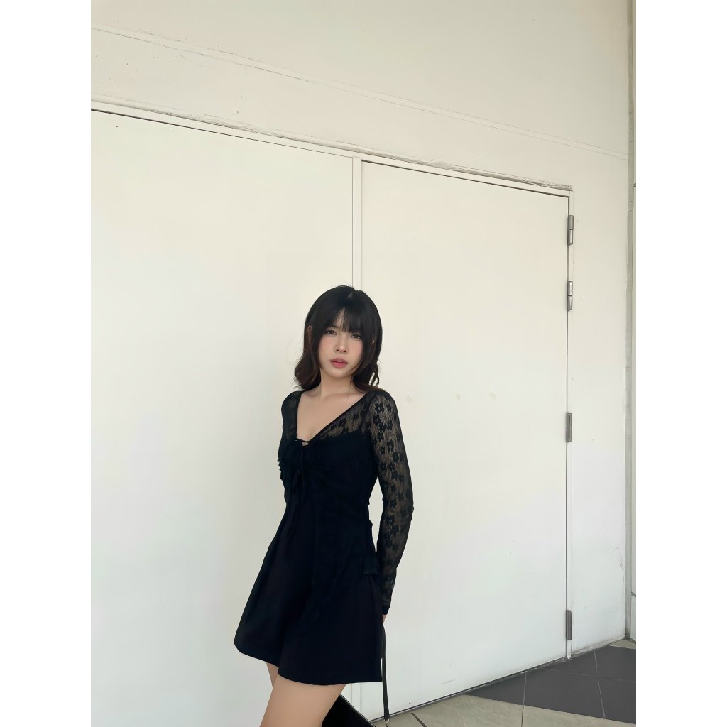 Đầm body quyến rũ Viibodysuit , Váy tay dài cổ chữ V phối ren quyến rũ thời trang cho nữ | ELY Dress | Secodee