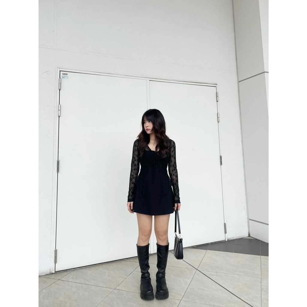 Đầm body quyến rũ Viibodysuit , Váy tay dài cổ chữ V phối ren quyến rũ thời trang cho nữ | ELY Dress | Secodee