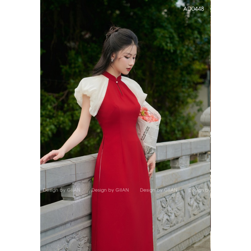 ÁO DÀI ĐỎ TAY BỒNG TACTA ÁO DÀI CÁCH TÂN TAFTA