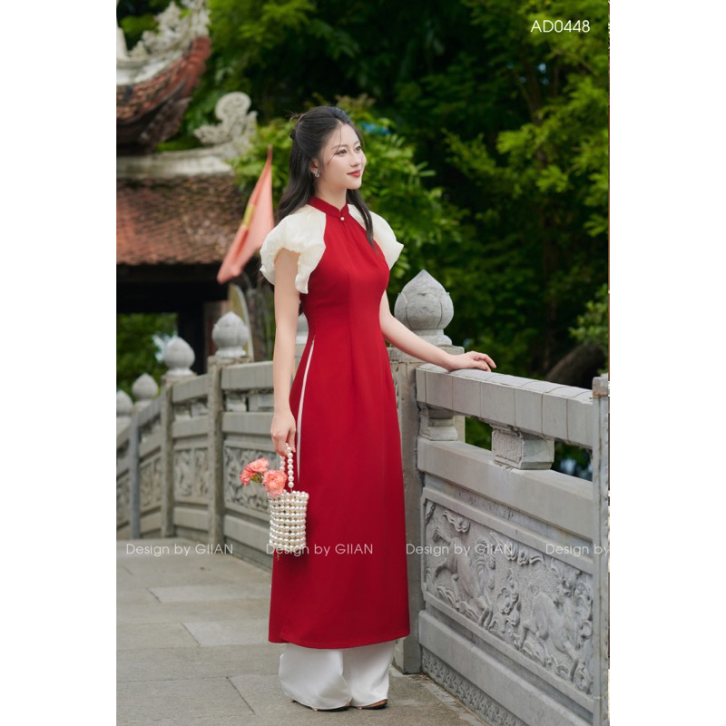 ÁO DÀI ĐỎ TAY BỒNG TACTA ÁO DÀI CÁCH TÂN TAFTA