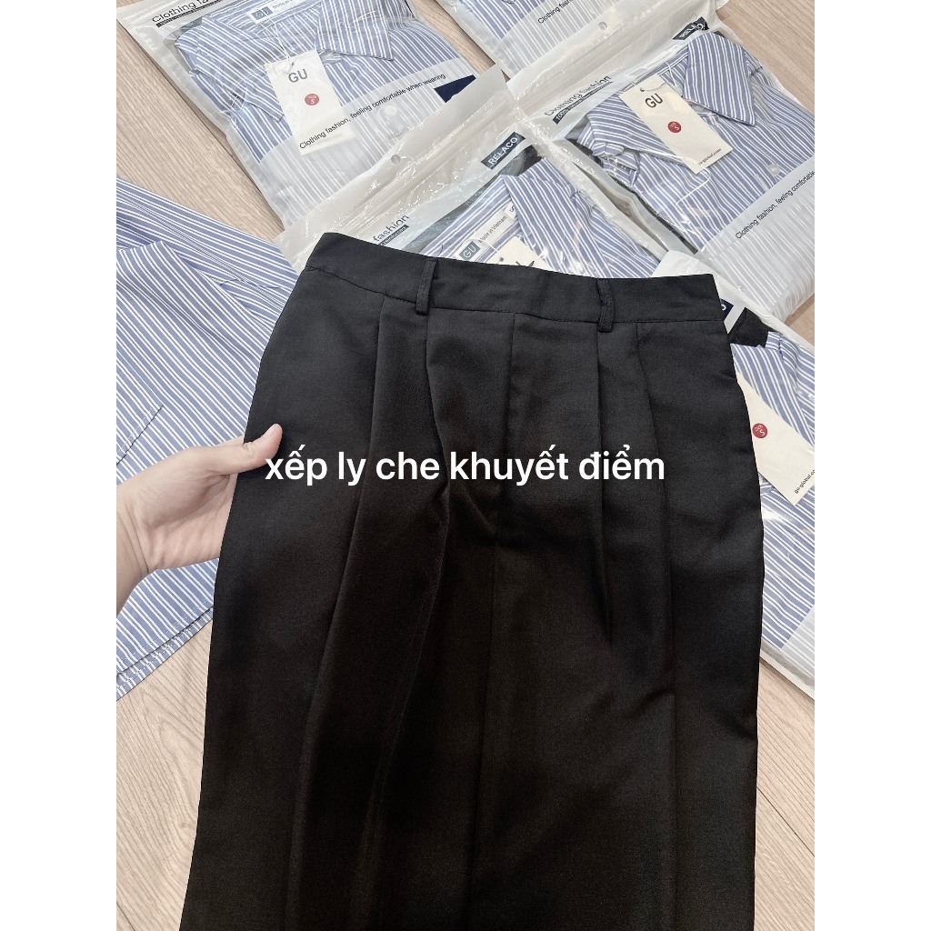 Sét áo sơ mi kẻ xanh chân váy đen
