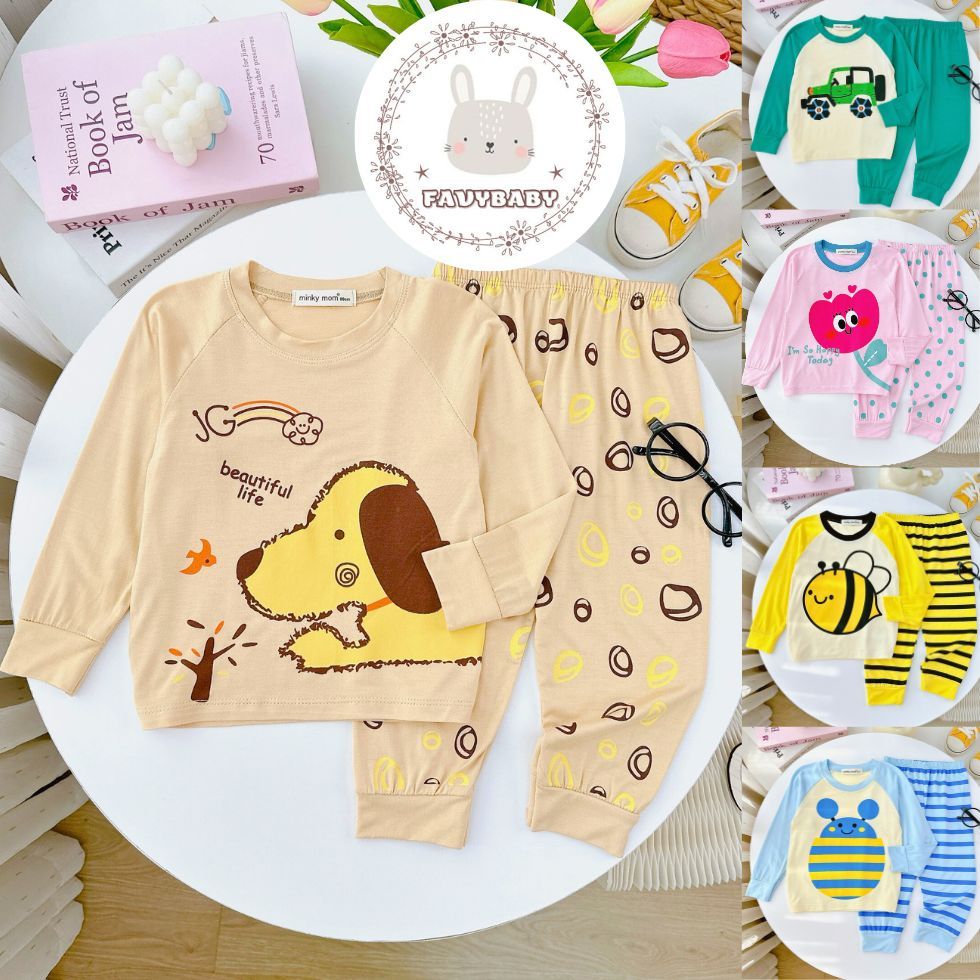 Bộ Dài Tay Bé Trai Bé Gái Thun Lạnh Minky Mom Chính Hãng Hình Ong Nhỏ Cún Con Dễ Thương Bé 0 1 2 3 4 5 Tuổi - Favybaby