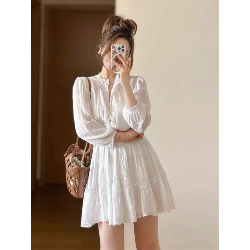 Váy baby doll sơ mi za.ra xuất tay bo chun dáng xoè