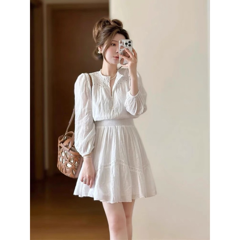 Váy baby doll sơ mi za.ra xuất tay bo chun dáng xoè