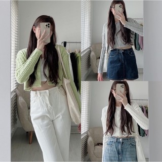 Áo len thừng croptop tay dài cổ tròn cài cúc hàng quảng châu loại 1
