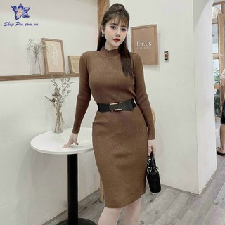 Váy len body dài tay cổ 3 phân nhiều màu Mã VAY17