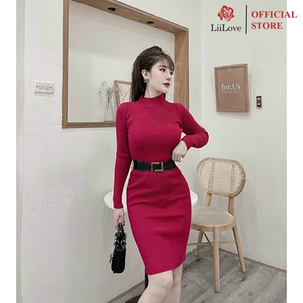 Váy len body dài tay cổ 3 phân nhiều màu  LiiLove Mã VAY17