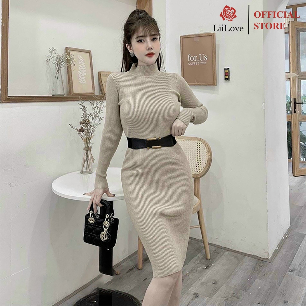 Váy len body dài tay cổ 3 phân nhiều màu  LiiLove Mã VAY17