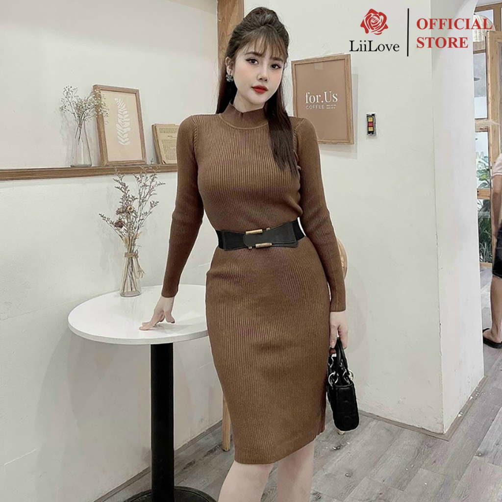 Váy len body dài tay cổ 3 phân nhiều màu  LiiLove Mã VAY17