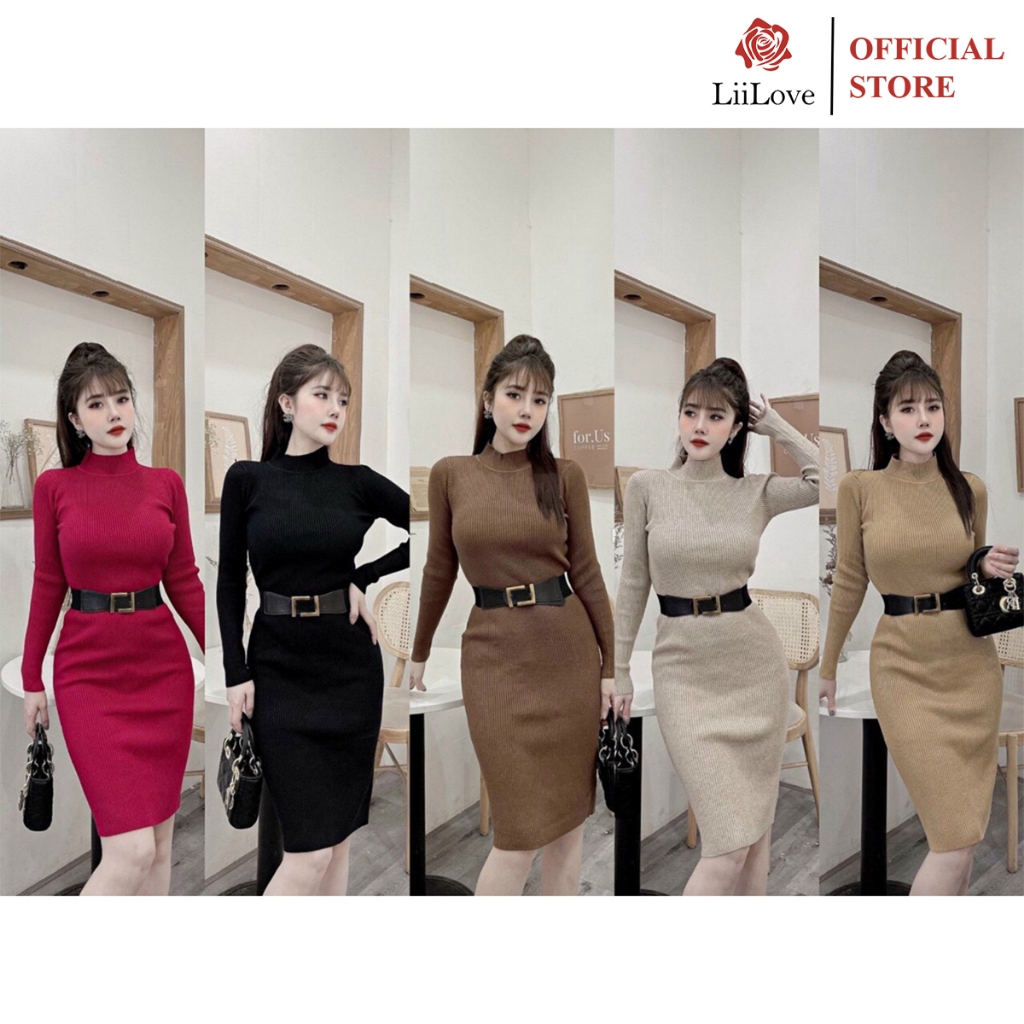 Váy len body dài tay cổ 3 phân nhiều màu  LiiLove Mã VAY17