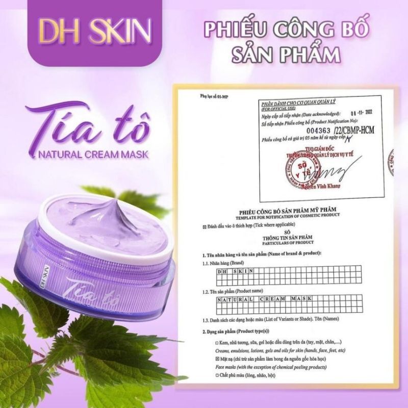 Mặt Nạ Tía tô DH SKIN 120g, Mặt Nạ Tía Tô Dưỡng Trắng Da, Ngăn Ngừa Lão Hóa, giảm thâm nám, phục hồi da chính hãng