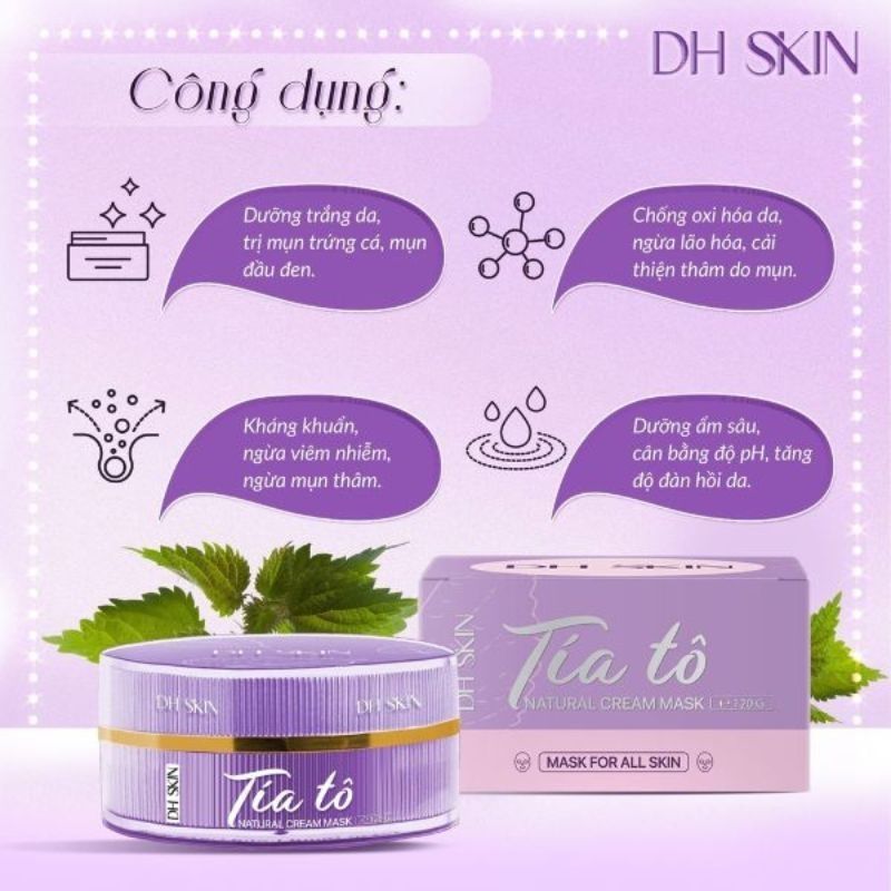 Mặt Nạ Tía tô DH SKIN 120g, Mặt Nạ Tía Tô Dưỡng Trắng Da, Ngăn Ngừa Lão Hóa, giảm thâm nám, phục hồi da chính hãng