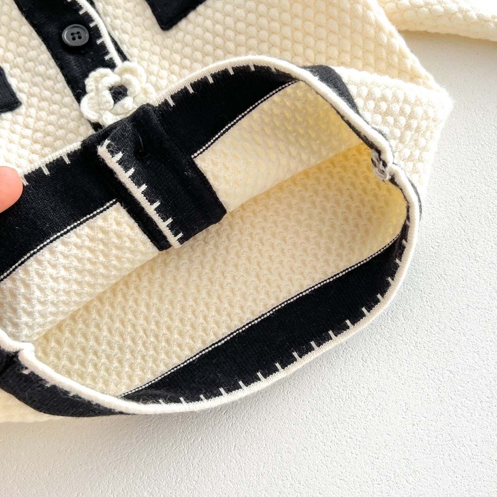 Bộ quần áo len cho bé gái HK KIDS, bộ len dài tay Quảng Châu chất len mềm mịn đanh lì size cho bé 0-3 tuổi