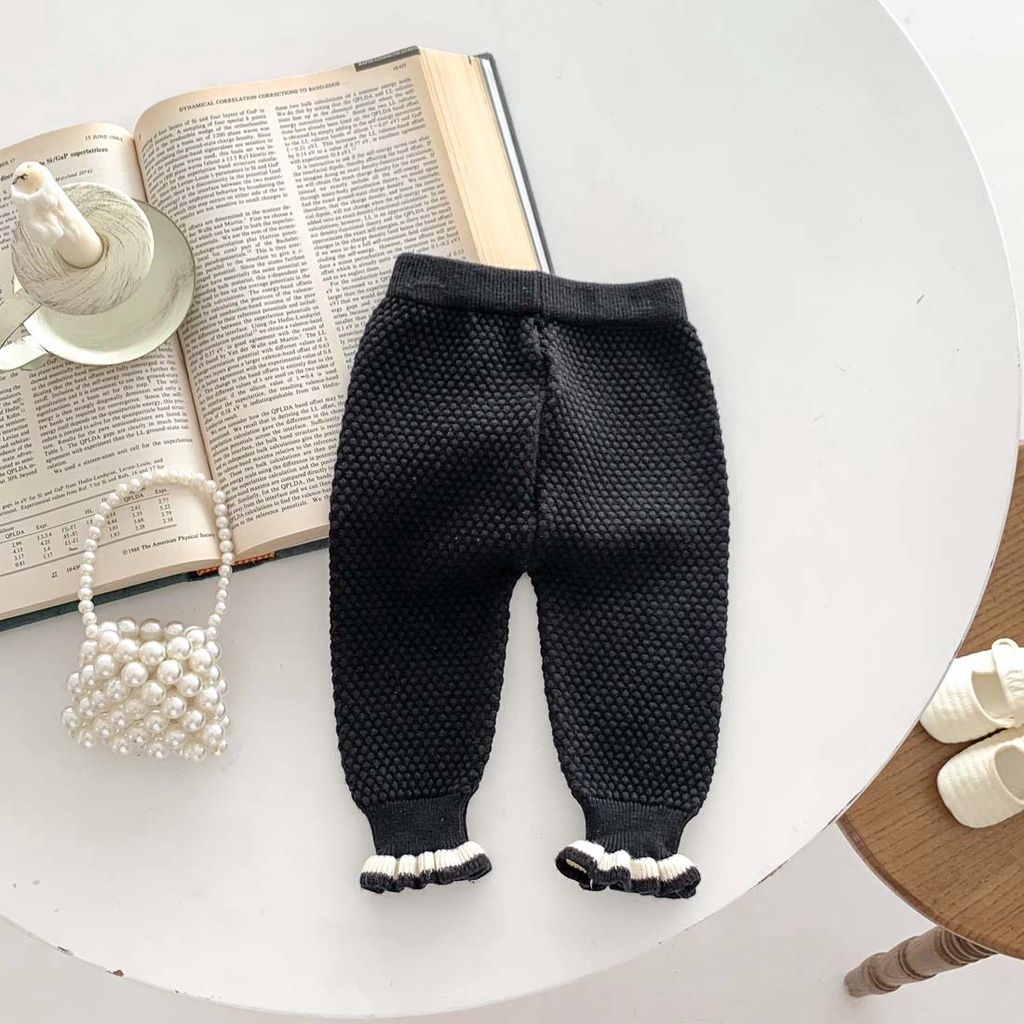 Bộ quần áo len cho bé gái HK KIDS, bộ len dài tay Quảng Châu chất len mềm mịn đanh lì size cho bé 0-3 tuổi