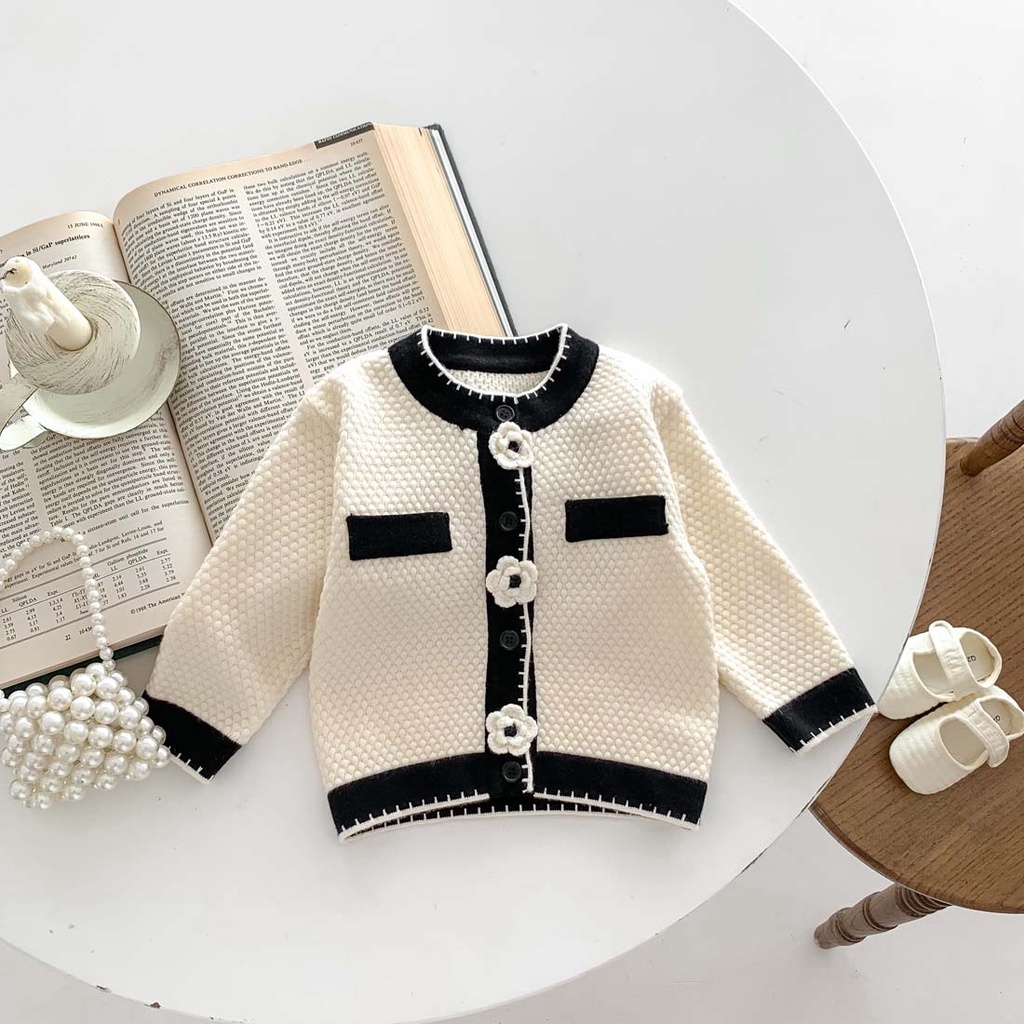 Bộ quần áo len cho bé gái HK KIDS, bộ len dài tay Quảng Châu chất len mềm mịn đanh lì size cho bé 0-3 tuổi