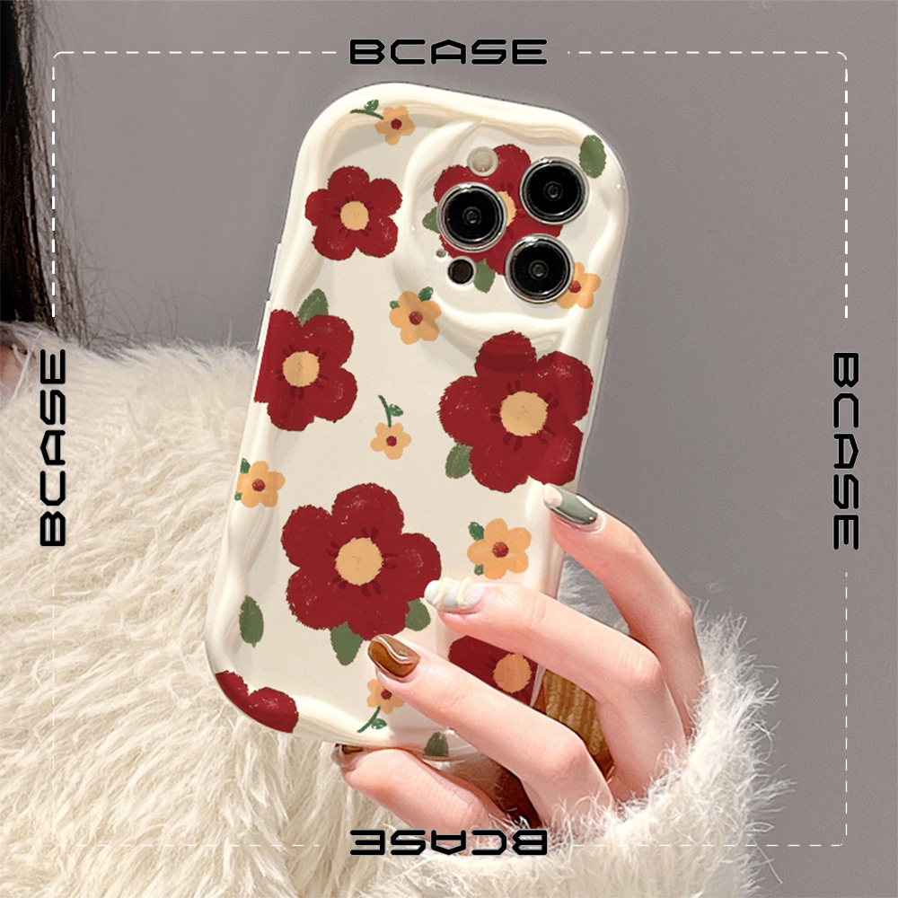 Ốp lưng iphone Viền Nổi Cạnh Sóng nhiều hoa đỏ xinh 6splus/7/7plus/8/8plus/x/11/12/13/14/max/promax sk61