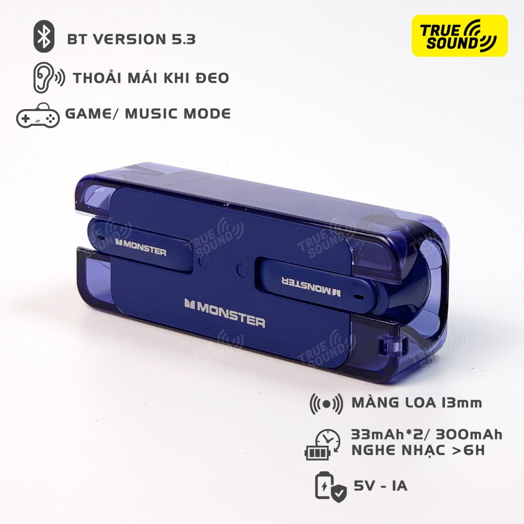 Tai nghe Bluetooth MONSTER XKT08 V5.3. Giảm tiếng ồn, chống nước IPX4.