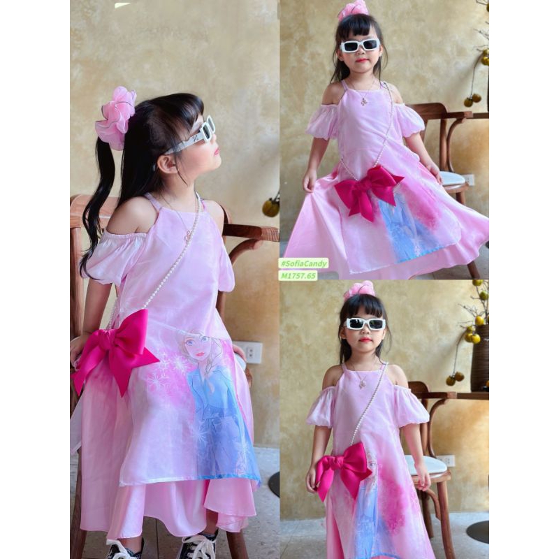 ÁO DÀI ELSA Đầm Tết  cao cấp haivanco voan tơ cho bé từ 10 đến 40 kg mềm mại và thoáng mát đi chơi đi tiệc
