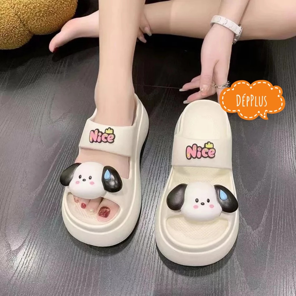 Dép Bánh Mì Nữ Quai Ngang ,Dép Nữ Chú Cún Dễ Thương Đế Cao 7cm Chống Trượt Mùa Hè Dễ Thương dépplus