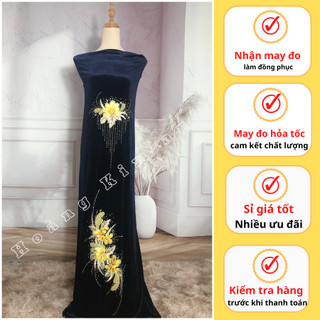 Vải nhung thêu hoa và đính đá kiêu sa, vải nhung may áo dài nhung cao cấp thêu lắc tay