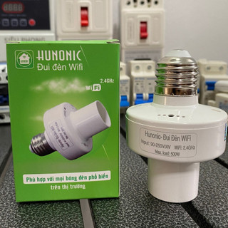 Đui Đèn Wifi Hunonic 220V 500W điều khiển Bóng đèn từ xa qua điện thoại, giọng nói, Đui đèn wifi điều khiển từ xa