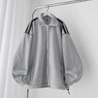 Áo khoác nỉ khóa cổ trụ cao unisex nam nữ phối 2 sọc vai basic phong cách hàn quốc ulzzang freesize