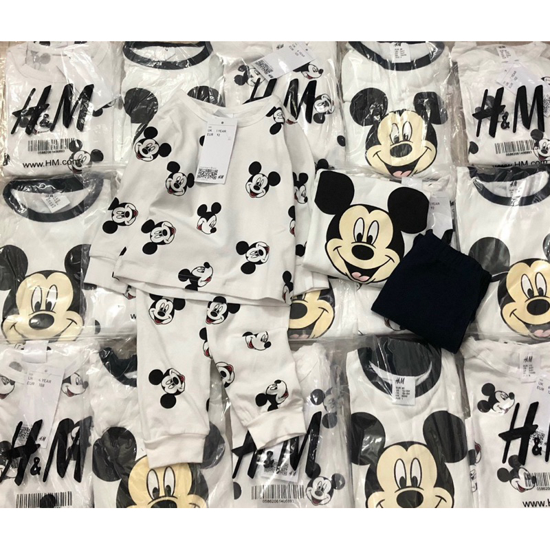 Set 2 bộ dài hoạ tiết Mickey đen trắng cho bé trai size từ 10-22 cân