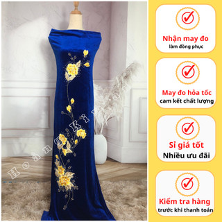 Vải nhung may áo dài, thêu tay kỹ, đính đá, vải áo dài nhung cao cấp thêu lắc tay