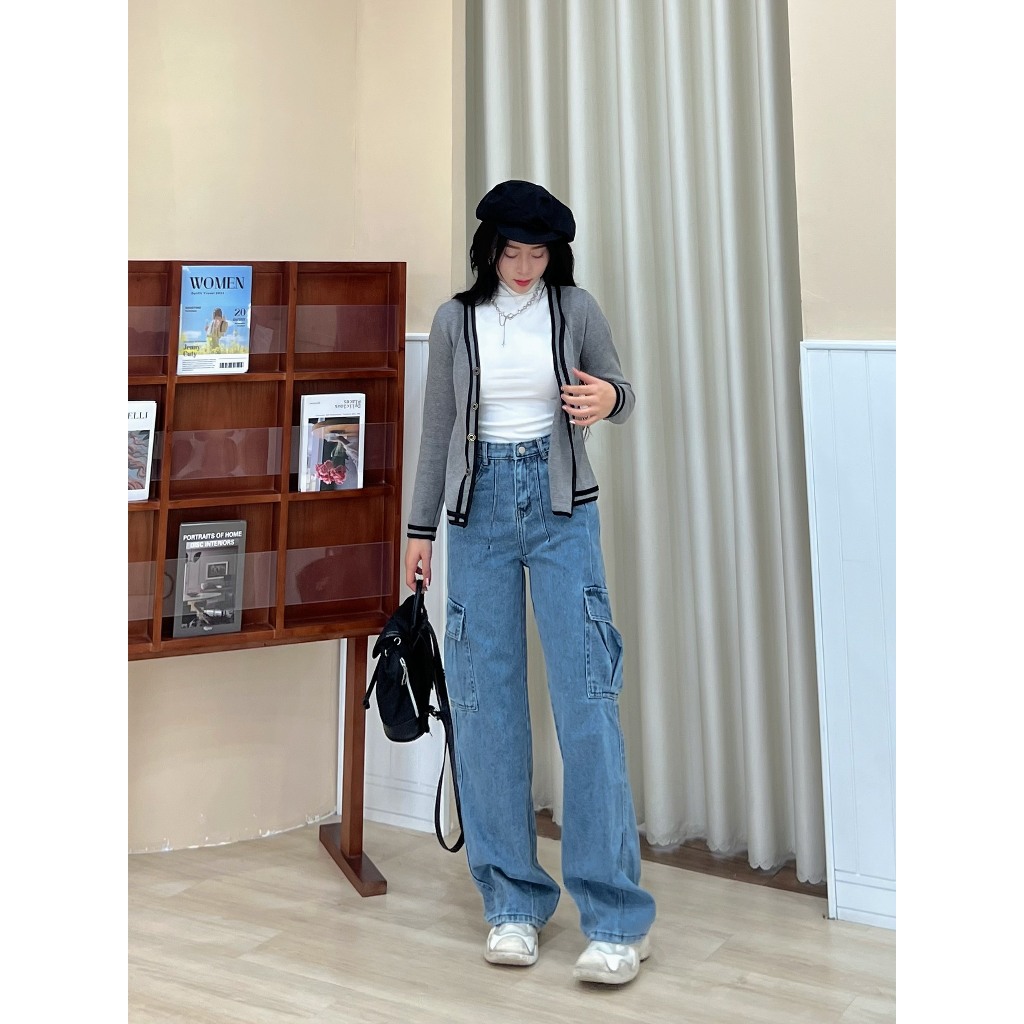 ( Ảnh thật ) Quần jean UNIZ dáng suông túi hộp phong cách unisex nam nữ Quanjeanucargo3623/P9K3.4