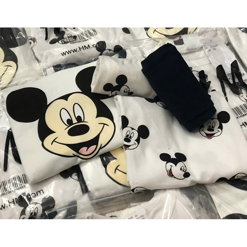 Set 2 bộ dài hoạ tiết Mickey đen trắng cho bé trai size từ 10-22 cân