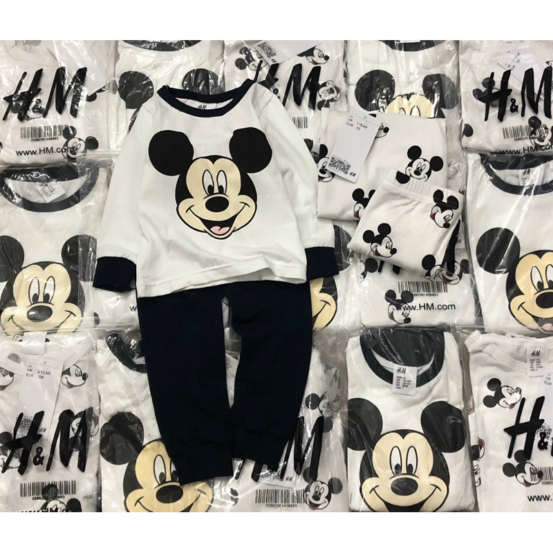 Set 2 bộ dài hoạ tiết Mickey đen trắng cho bé trai size từ 10-22 cân
